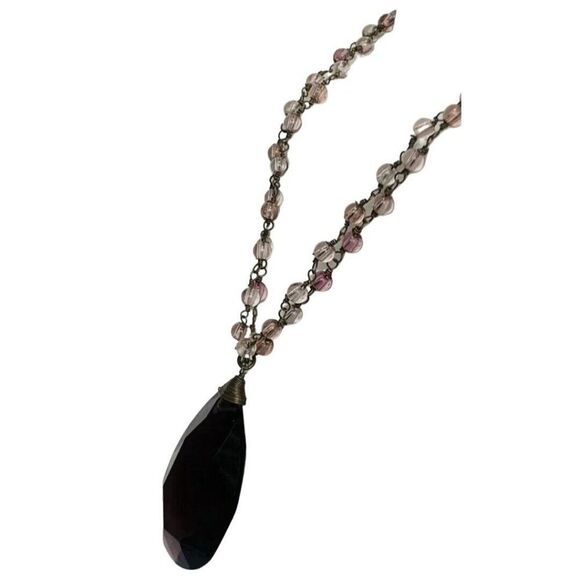 Vintage Purple Tear Drop Pendant Double Strand Beaded Chain Women’s Necklace 18” - Picture 4 of 7